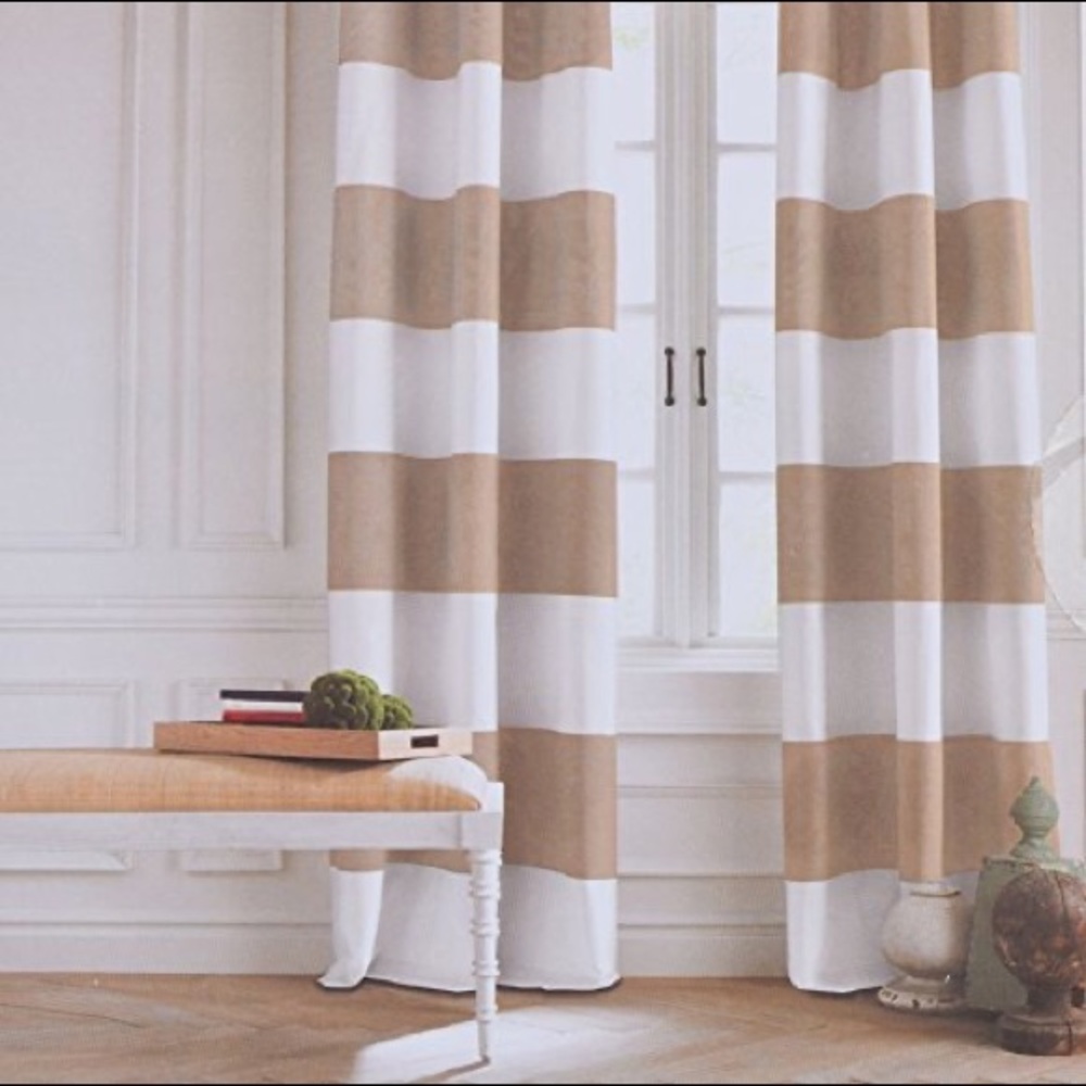 Neutral Floor Length Tommy Hilfiger Cabana Stripe Curtains, 1 set = 2 Panels 84”